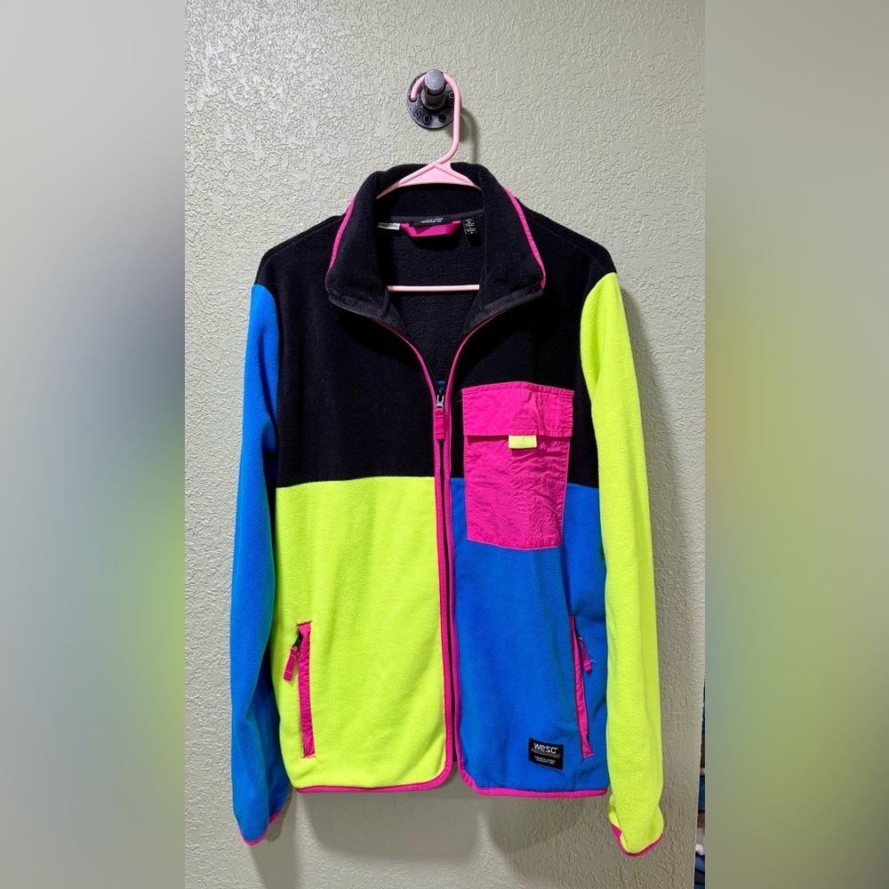 Wesc Colorblock Zip Up in Black, Pink, Blue, and Yellow